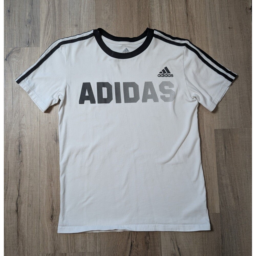 Adidas Size L (14/16) Youth Crew Neck T-Shirt Short Sleeves White Cotton Soccer